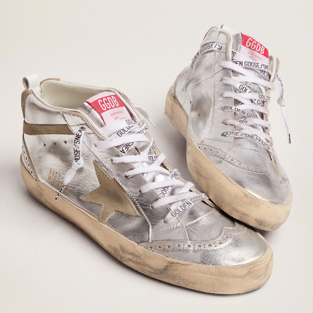 Golden Goose Mid Star Silver Laminated Leather 38